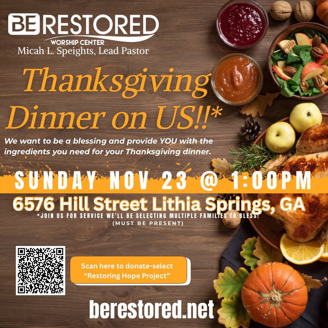 We’re blessing some households with Thanksgiving dinner essentials during our afternoon worship service. You still have time to make it #austell #Douglasville #powdersprings #lithiasprings #mableton