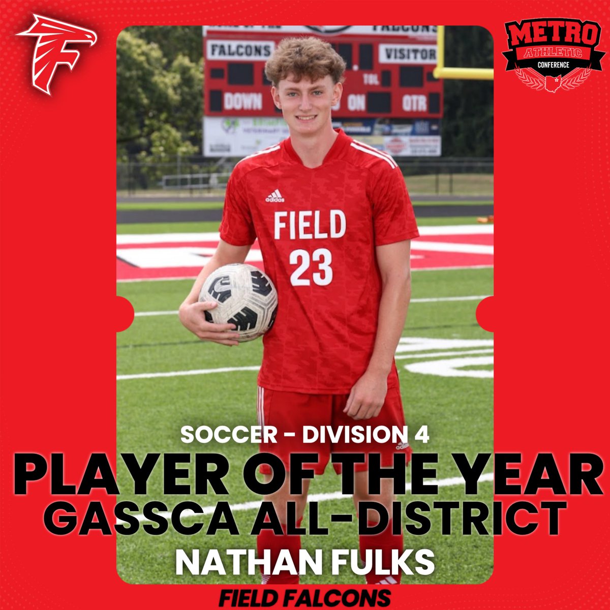 Congratiolations to the Divison 4 Boys Soccer All-District winners from the MAC!
Field's Nathan Fulks earned Player of the Year.
<a href="/FieldBSOC/">Field Boys Soccer</a>