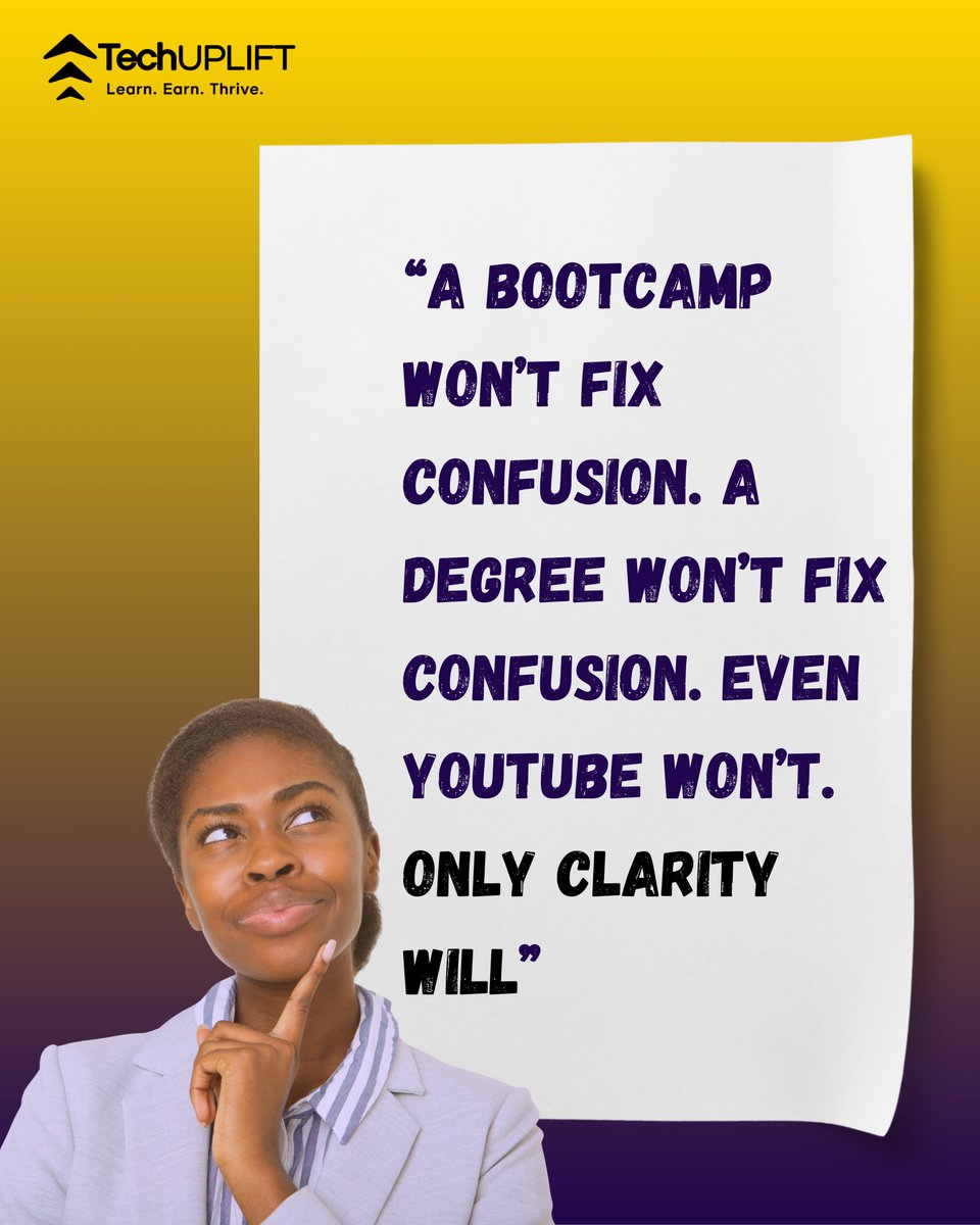Our upcoming webinar = clarity.

Chosing your LEARNING PATH shouldn’t feel like guesswork.

Save your seat today → lu.ma/kss6oo55

Limited spots available.

See you by November 30th!

#CareerClarity #LearningPath #CareerGrowth #SkillBuilding #TechCareers #TechUplift