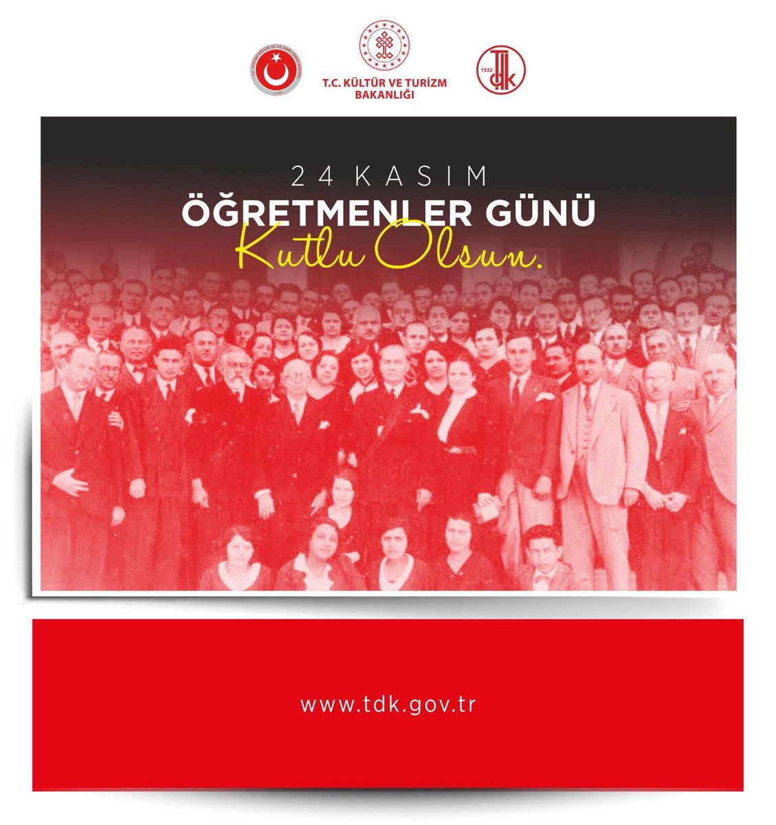 📌Başöğretmen Gazi Mustafa Kemal ATATÜRK’ün gösterdiği yolda, özveriyle görev yapan bütün öğretmenlerimizin “24 Kasım Öğretmenler Günü” kutlu olsun.

🔗 tdk.gov.tr/icerik/duyurul…

#24Kasım
#ÖğretmenlerGünü