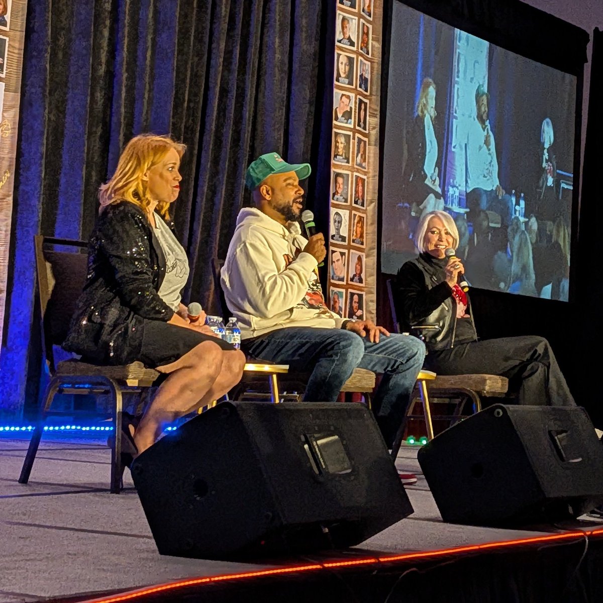 TrekMovie's tweet photo. Nana Visitor, Cirroc Lofton, & Chase Masterson on stage now at #STCHI #startrekds9 https://t.co/ldYuOtq9Io