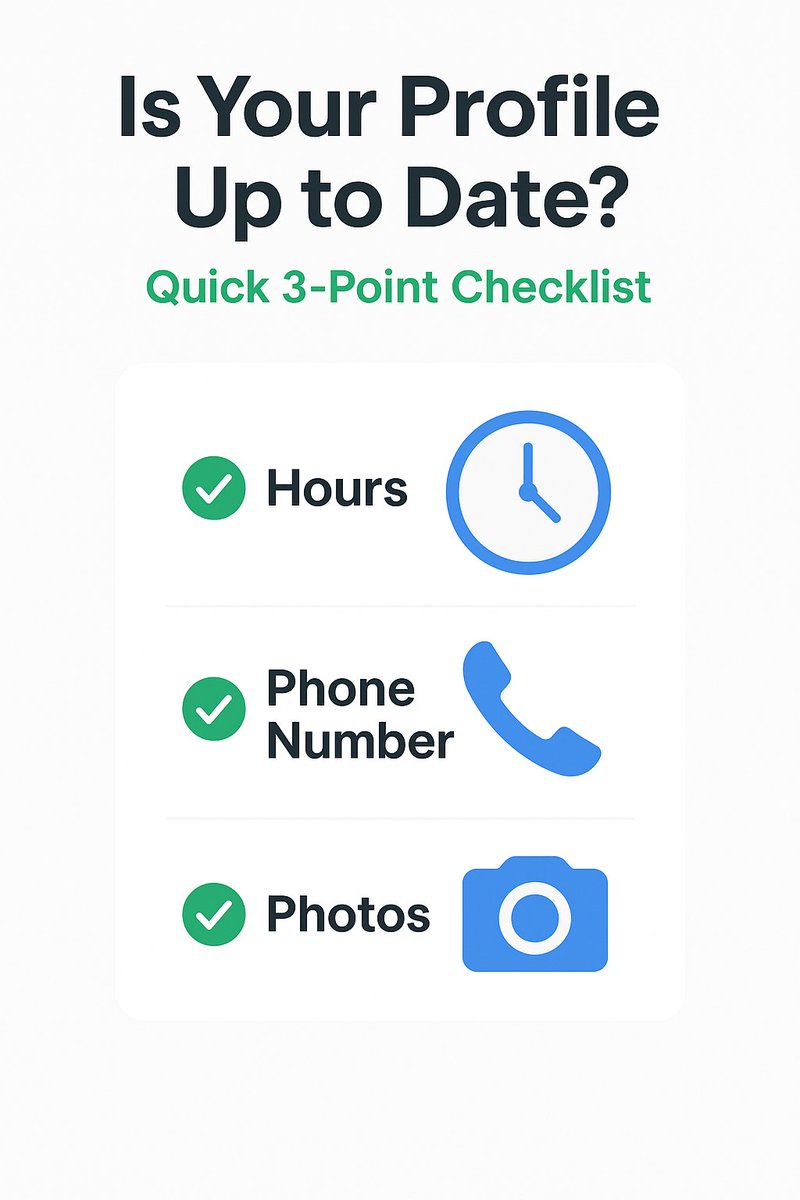 RedSkyBiz's tweet image. 📋 Quick 3-Point Checklist: Is your profile up to date?
1️⃣ Hours ⏰
2️⃣ Phone ☎️
3️⃣ Photos 📸

Fresh info = more trust + more leads. Simple fixes, big impact. 🚀
👉 redskybizsolutions.com | linktr.ee/RedSkyBiz

#LocalSEO #SmallBusiness
