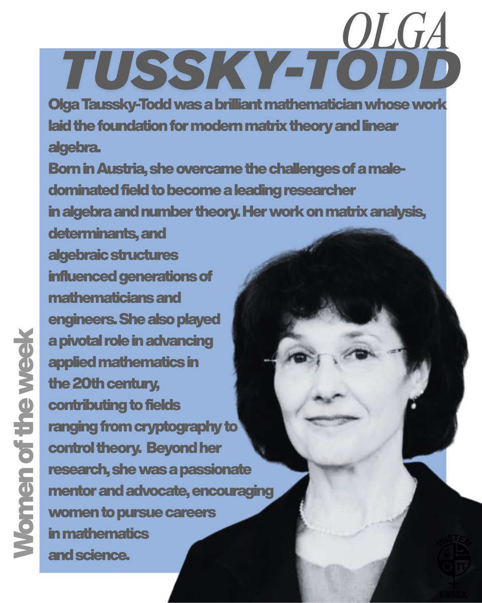 Olga Taussky-Todd was a pioneering mathematician whose work in matrix theory and linear algebra influenced generations of researchers and engineers.
She broke barriers in a male-dominated field and dedicated her life to advancing mathematics and mentoring future scientists.