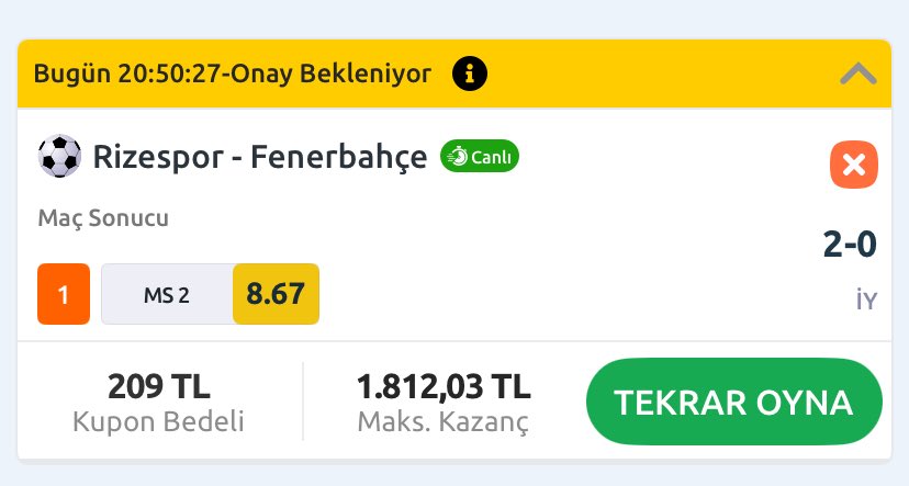 #ÇRSvFB #bilyoner yarım saattir fenere oynayamıyorum