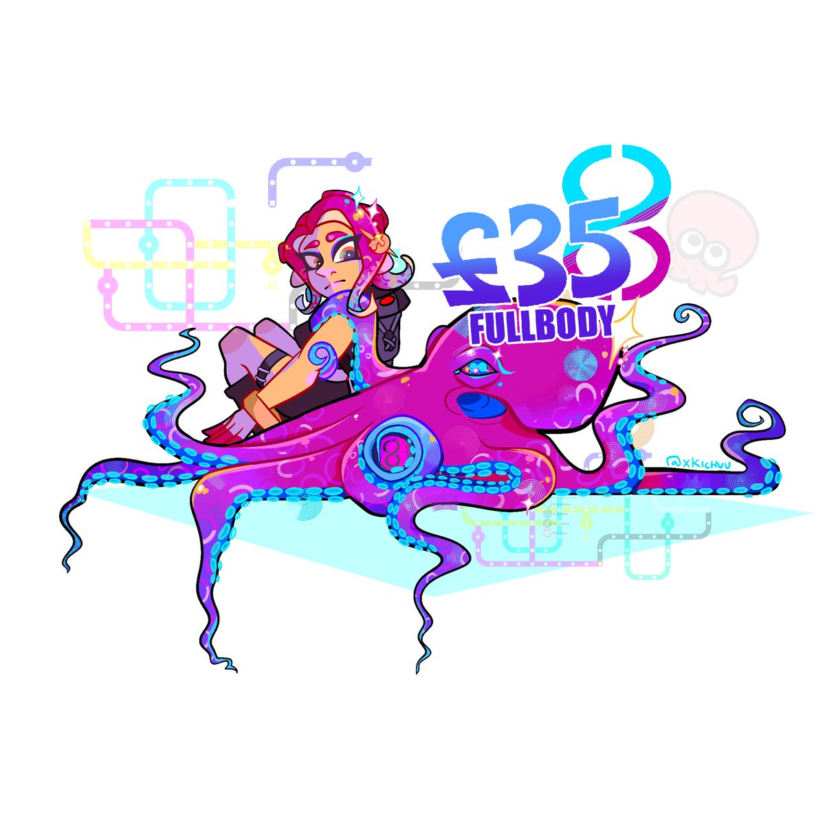 Xkichuu's tweet image. Hello! I’m opening my c0mm$ 🐙
Please visit my Kofi shop in my bio if interested 
— Additional characters are discounted
—  Weapons✅Groups✅Couples✅

1-1.5 week turnaround | First come first serve 🎏
Retweets appreciated, thank you for your support 🫶
#splatoon3 #splatoon3
