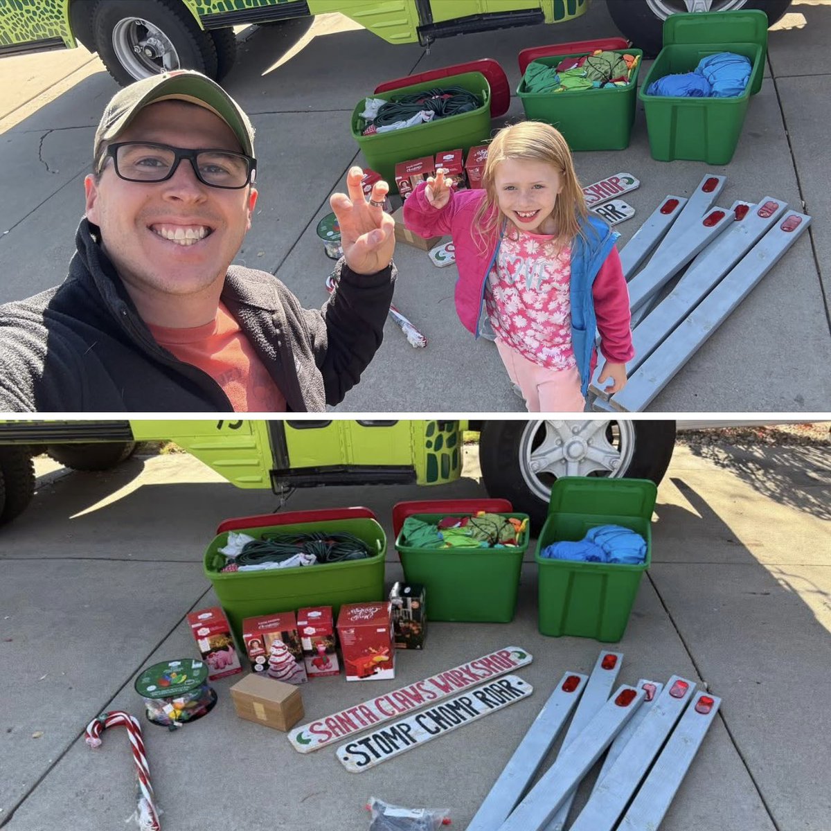 Here we go baby!! It’s time to set up the dinosaur Christmas lights display for 2025!! 🎅🏻🦖🎄🦕