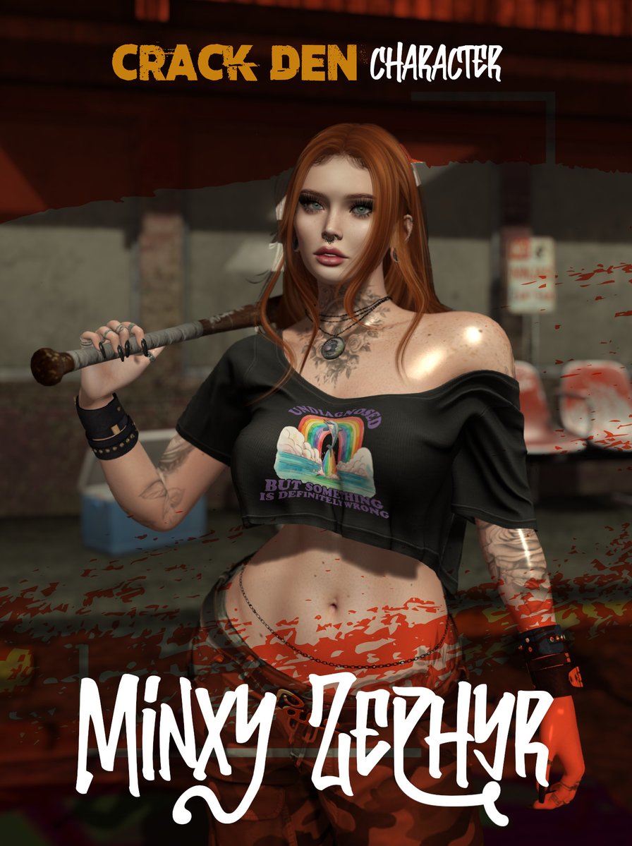 CrackDen's tweet image. Minxy came to Hathian chasing a better life, but brutality found her first. Now red-haired, tattooed, and unflinching, she’s turned pain into purpose. With the Rejects behind her, she’s becoming Hathian’s Heisenberg.

#SecondLife #TheCrackDen #Roleplay #Metaverse