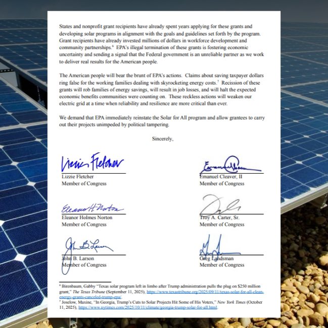 RepEdCase's tweet image. The Trump administration continues its unlawful attempts to cancel federal funding already appropriated under our landmark Inflation Reduction Act for lower cost clean energy. I joined colleagues in demanding that the EPA resume and restore full funding of the Solar for All…