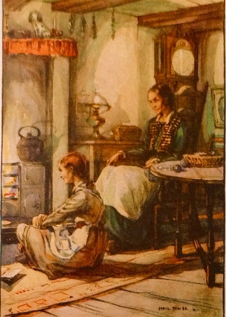 LMMontgomeryLS's tweet photo. "...the full #November twilight had fallen around Green Gables, &amp; the only light in the kitchen came from the dancing red flames in the stove. Anne was...gazing into that joyous glow where the sunshine of a 100 summers was being distilled from the maple cordwood."

🎨 Sybil Tawse https://t.co/eje2IRbV09