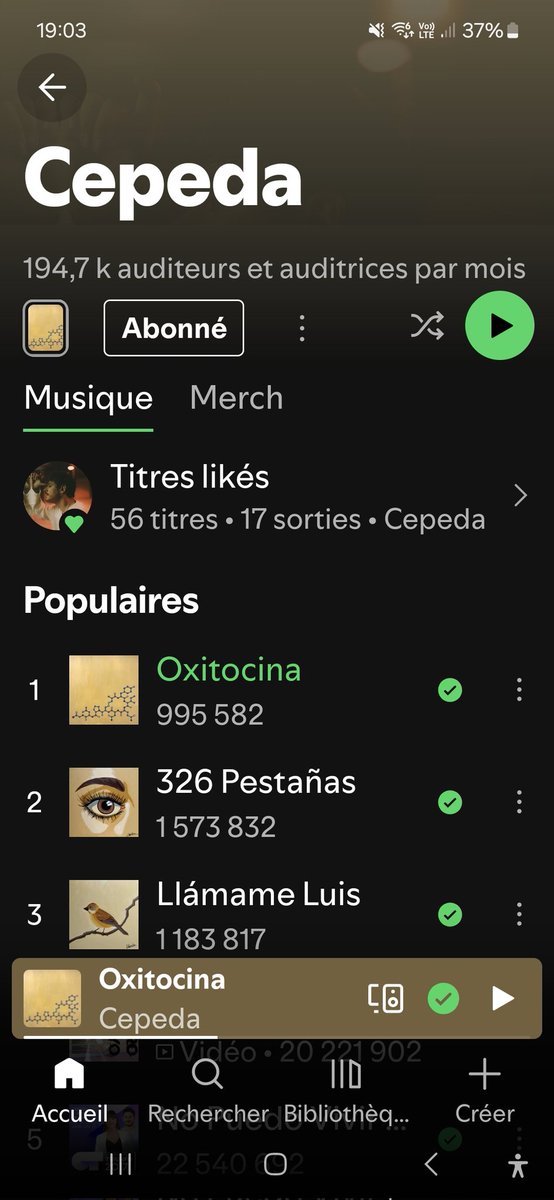 #Oxitocina rozando el millón 
open.spotify.com/track/7205d45a…
El sábado 29 la puedes escuchar en directo en la sala Movistar Arena 
doitproduction.es/Conciertos/cep…