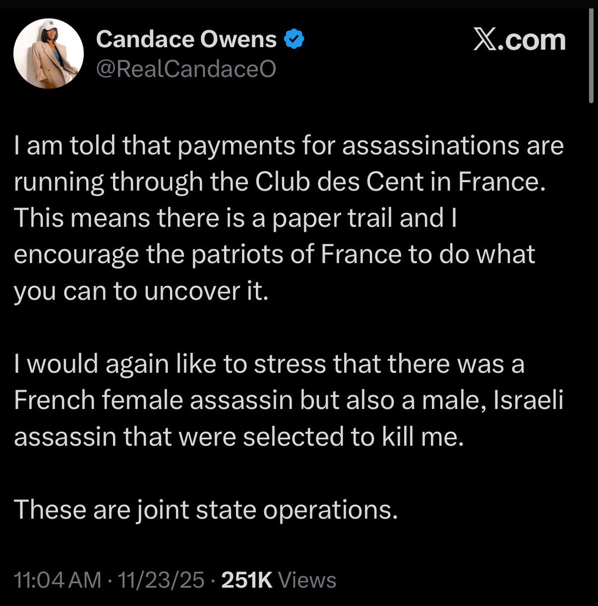 LizCrokin's tweet image. The Elite French Club Allegedly Funneling Payments For Candace Owens’ Assassination Tied To The Rothschild Family Known For Throwing Satanic-themed Illuminati Parties.  

Candace Owens claims payments for her assassination ran through the exclusive Club des Cent in France that…