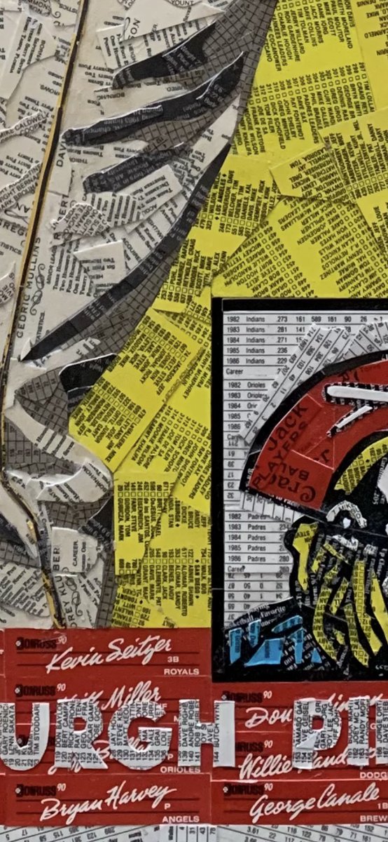 timcarrollart's tweet image. FINISHED: 1958 Topps Roberto Clemente, made from cut common baseball cards. As with all vintage Topps Clemente pieces I work, I always change the “Bob” to Roberto. Piece measures 20” x 28” and is already sold.