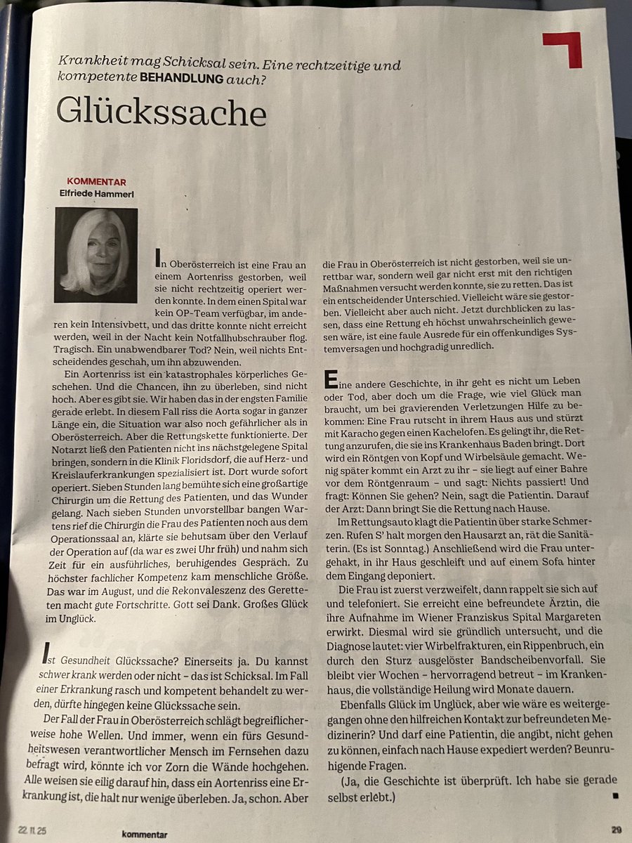 Wie vor allem uns Älteren bekannt, war das österreichische Gesundheitssystem schon mal besser aufgestellt. ⁦<a href="/ElfriedeHammerl/">Elfriede Hammerl</a>⁩, danke dafür und eine rasche Genesung!