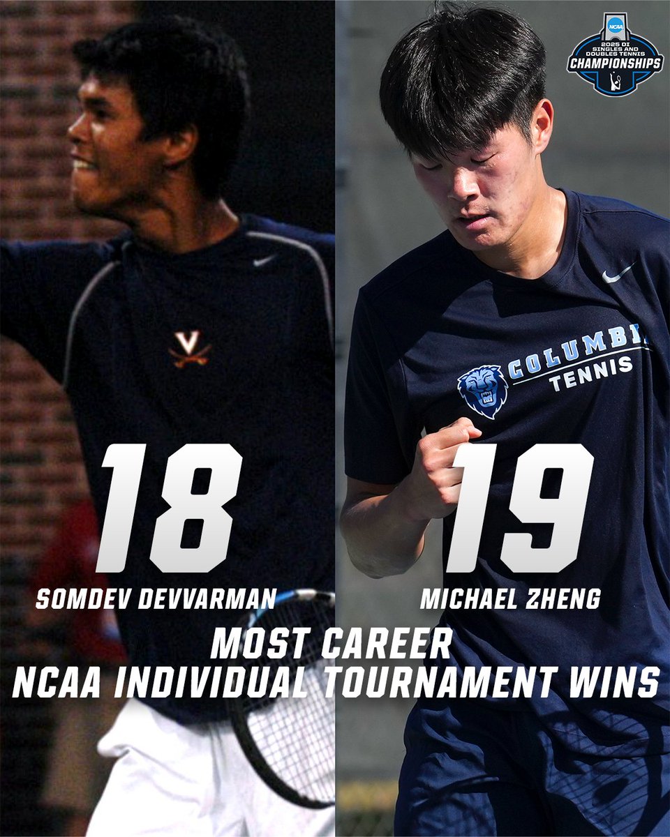 NCAATennis's tweet image. Zheng secures the record from Somdev Devvarman who has held the most career NCAA individual tournament wins since 2008!
