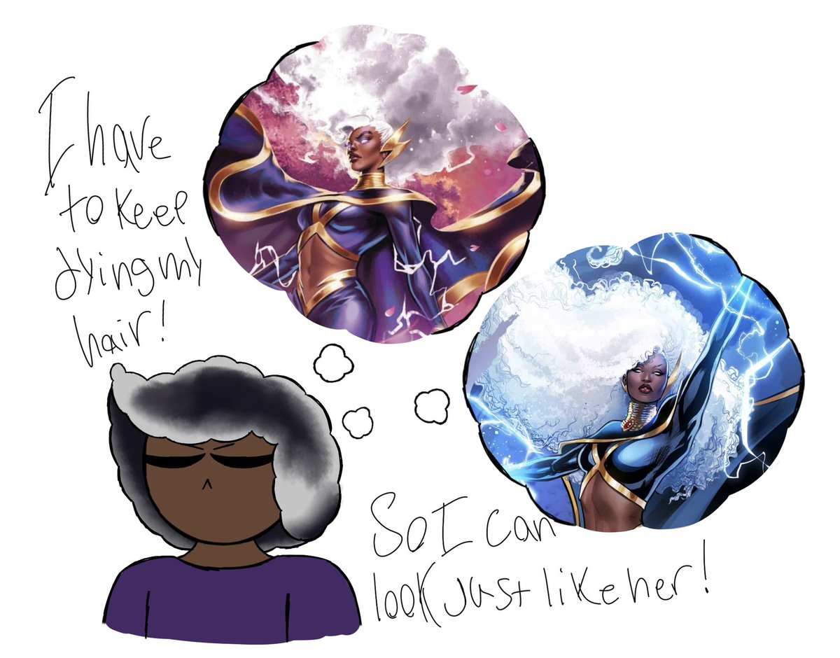 Headcanon: 
Addy is a real big fan of Storm. So she dyes her hair to look just like her

#AddyBrock #Storm