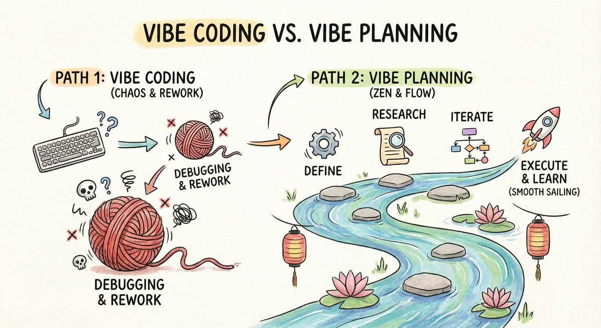 iphonegalaxymd's tweet image. Vibe Coding vs. Vibe Planning! 🚀
Path 1: Chaos &amp;amp; rework with endless debugging.
Path 2: Zen &amp;amp; flow with research, iteration, execution &amp;amp; learning.
Choose your path wisely for smooth sailing in your projects! #VibePlanning #VibeCoding #CodingTips