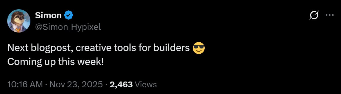 HytaleNewsYT's tweet image. Simon confirms the next blogpost will be coming this week!

⚒️Creative Tools for Builders