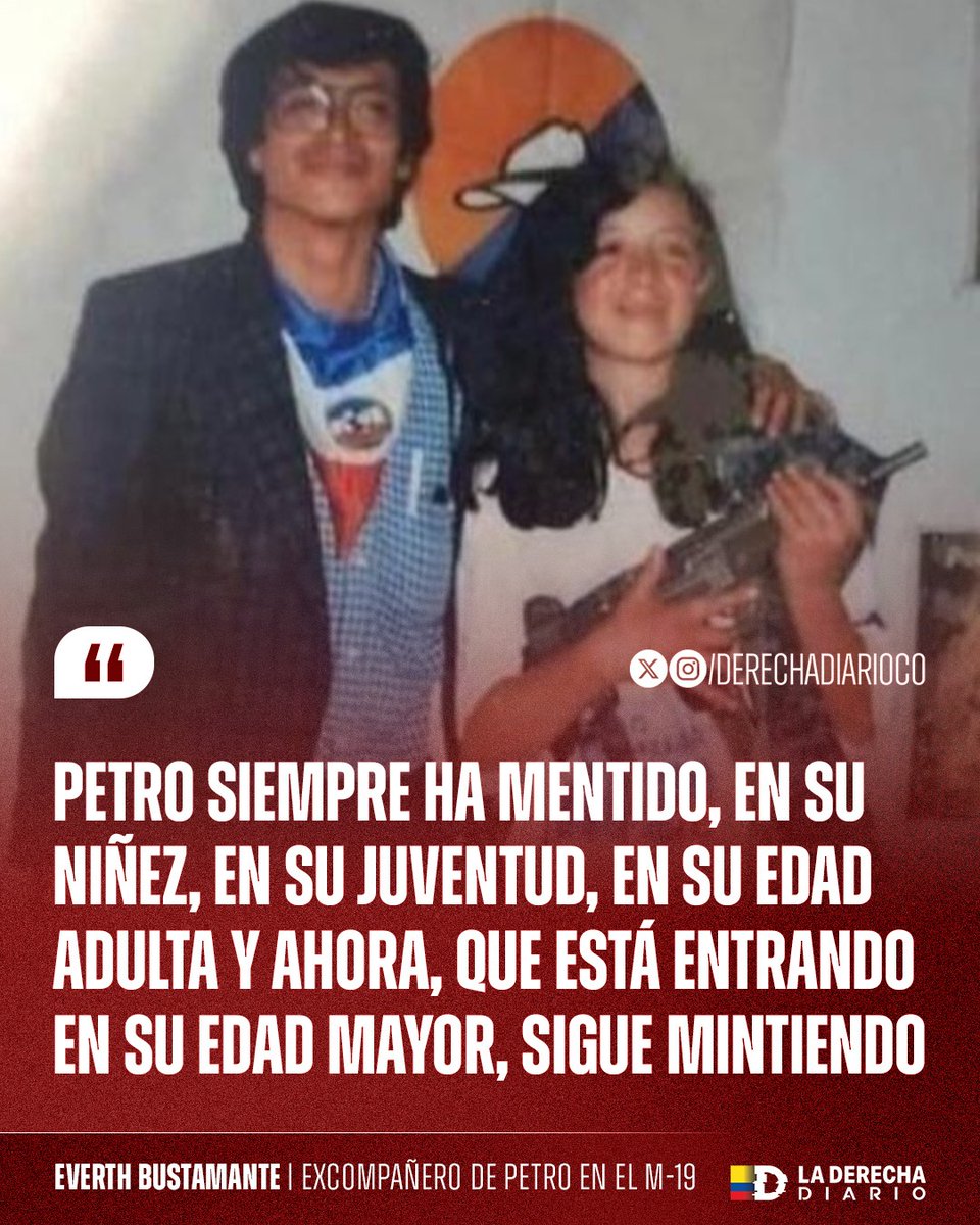 DerechaDiarioCO's tweet image. 🚨🇨🇴 | EL PRESIDENTE MITÓMANO: Everth Bustamante, excompañero de armas de Gustavo Petro en el M-19, definió la trayectoria del narcopresidente: “Siempre ha mentido, en su niñez, en su juventud, en su edad adulta y ahora, que está entrando en su edad mayor, sigue mintiendo”.