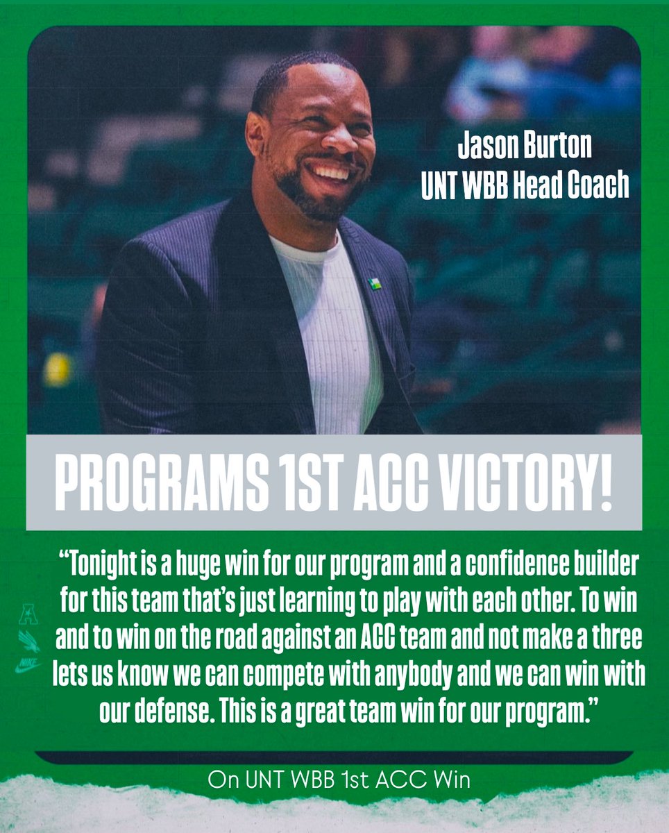 ʜᴇᴀᴅ ᴄᴏᴀᴄʜ <a href="/CoachJBurton/">Jason Burton</a> ʟᴇᴀᴅꜱ <a href="/MeanGreenWBB/">UNT Women's Basketball</a> ᴛᴏ ᴀɴᴏᴛʜᴇʀ ʜɪꜱᴛᴏʀɪᴄ ᴘʀᴏɢʀᴀᴍ ᴡɪɴ‼️ 

✅💥📊🏀🥳

#ACC #HistoricWin #AnotherOne