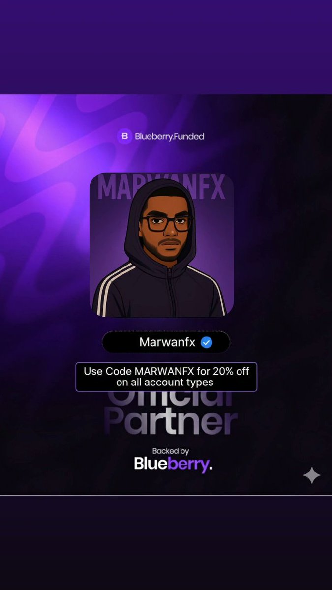 🫐 Official Partner Announcement!
Thrilled to share that Marwanfx is now an Official Partner with Blueberry!
Use code MARWANFX for a massive 20% OFF on all account types!
Let's crush the markets together. 🤝
 #BlueberryFunded