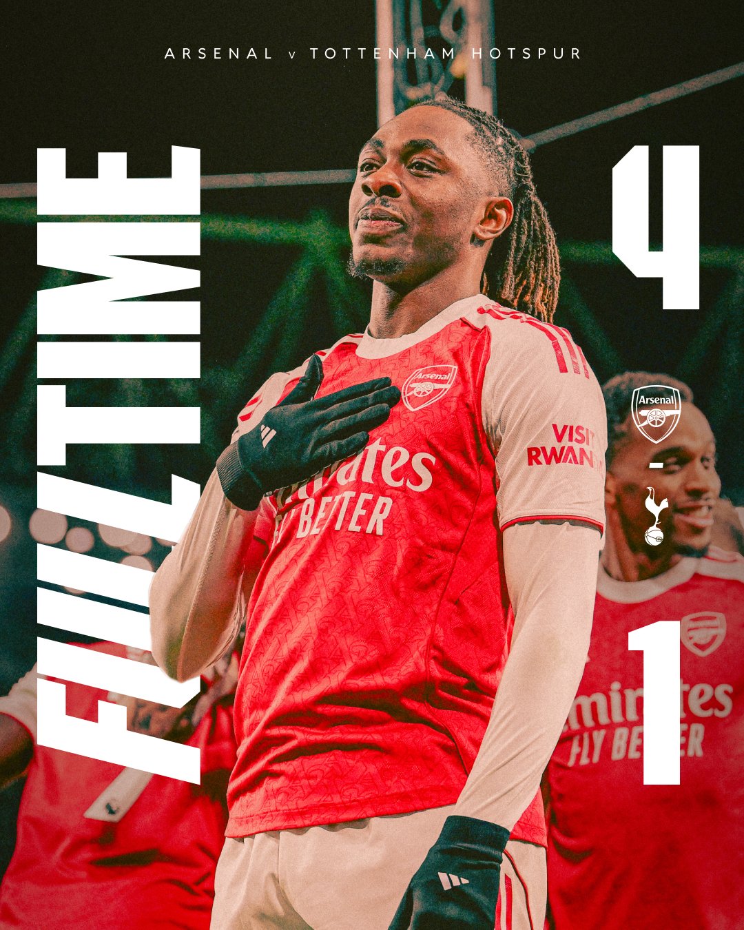 Full Time: Arsenal 4-1 Tottenham Hotspur.