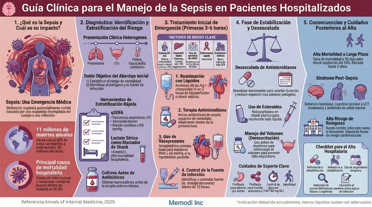MemodiApp's tweet photo. Hoy en nuestro canal de Telegram, revisión de Sepsis en Annals of Internal Medicine (2025), y una infografía (sí, ya sabemos que eso de 30 ml/Kg no debería existir). https://t.co/G91pZdmlms https://t.co/oUypd9btUq