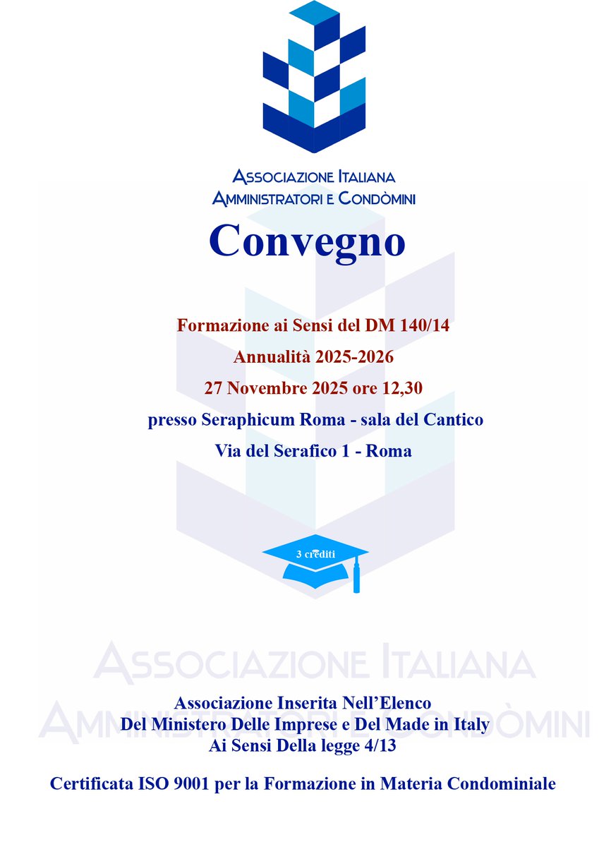 La nuova #tappa del #grandtour? Eccola: il #27novembre, #grazie alla #Presidente Cinque, saremo all'#evento ASSIAC sul #futuro dell'#amministrazionecondominiale con tanti #amici. Iniziativa top...

#Confassociazioni #laretedellereti #professionisti #condominio