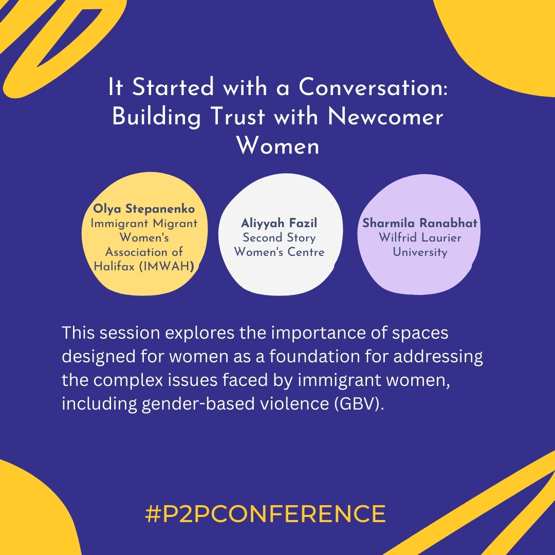 P2PConnects's tweet image. It Started with a Conversation: Building Trust with Newcomer Women
Chair: Sharmila Ranabhat – Wilfrid Laurier University
🗓️ November 24
📍 Virtual
#p2pconference #vvpconference