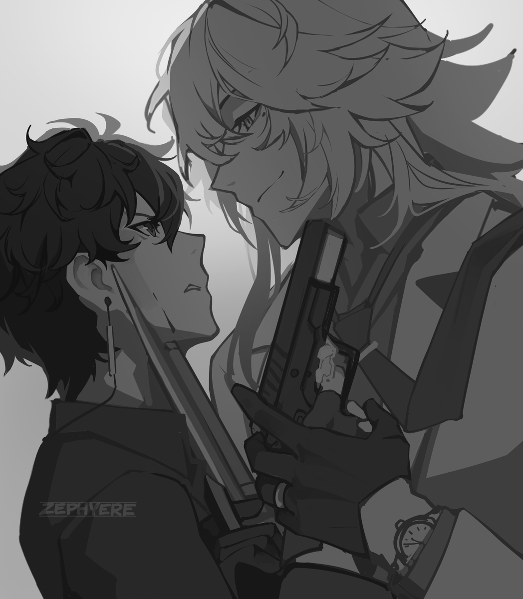 Zephyere's tweet photo. I'm weak I gave in to #3 🤣 
Hoyofair - Devoir fanart https://t.co/gvVqOkJ47W
