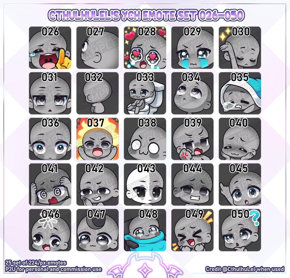 「 50 YCH Emote Base Packs」
⸻✦⸻
These are the same YCHs I personally use for commissions and now you can purchase them for either personal or commission-use!  ദ്ദി(◝ ⩊ ◜)

Have fun!!
🐙🎨👇