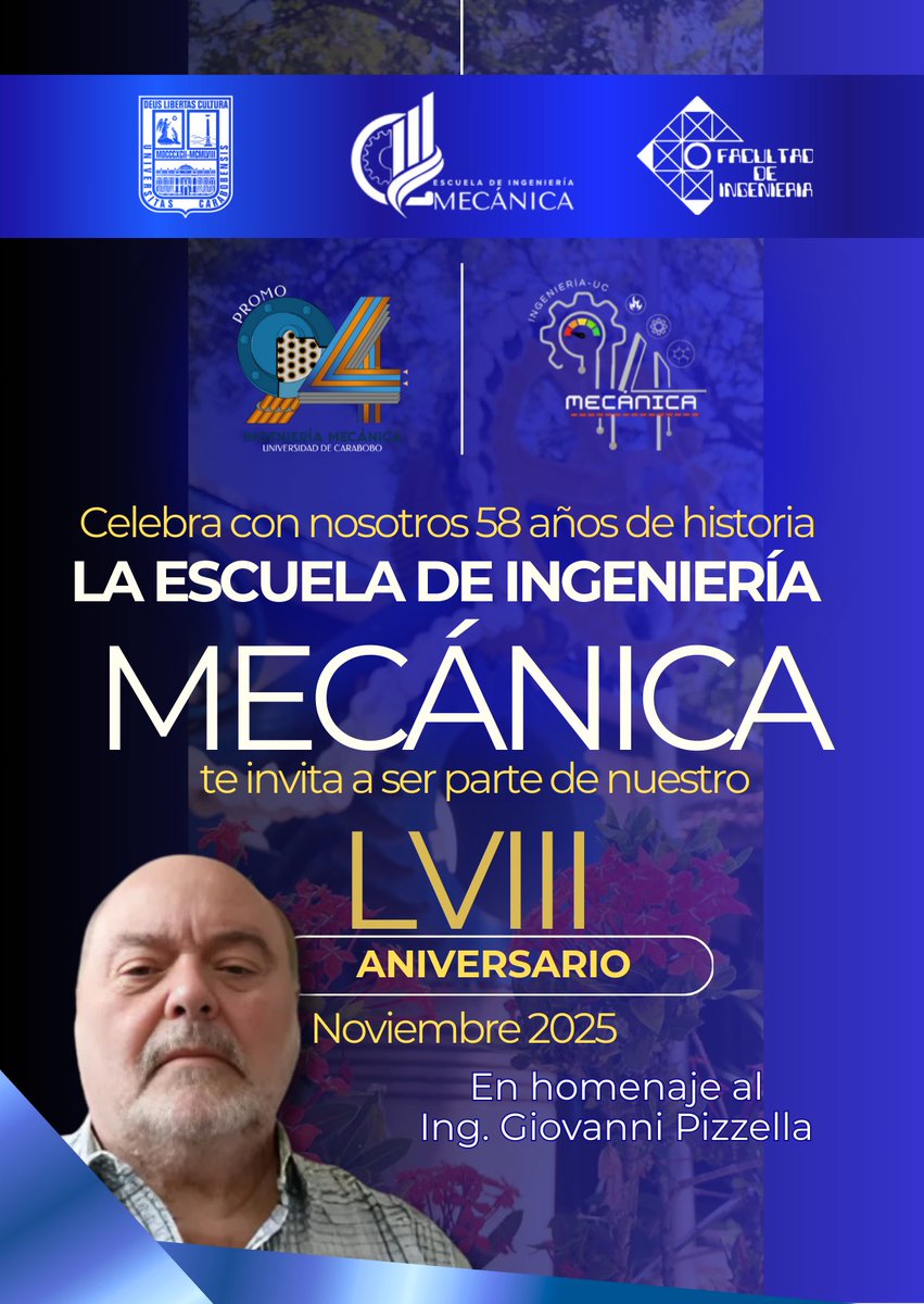 FacIngenieriaUC's tweet photo. Nuestra Escuela de Ingeniería Mecánica inicia la celebración de su Aniversario 58, en honor a nuestro profesor @gpizzell 
Están todos invitados https://t.co/ceo0kKTxhc