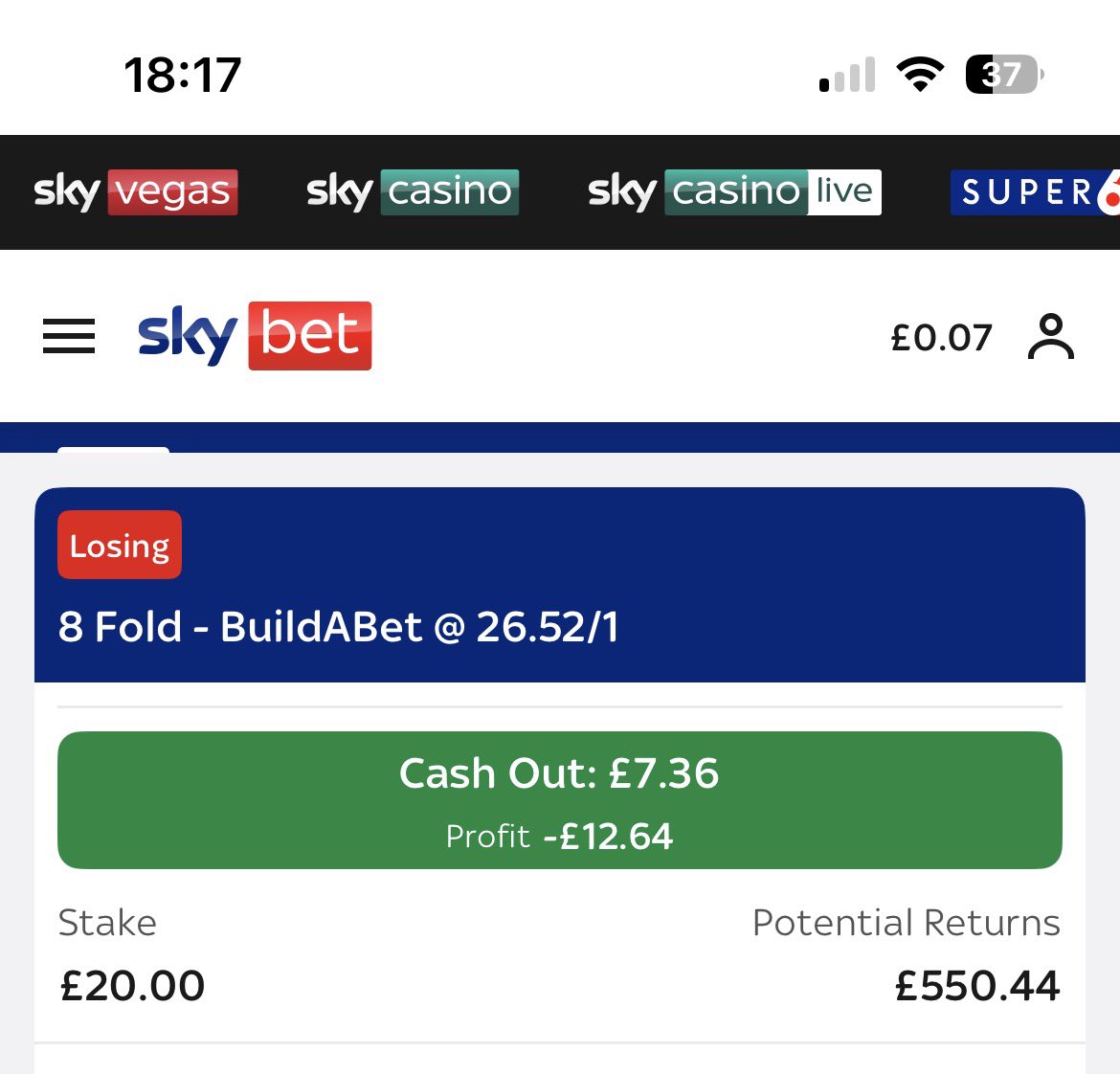 wendle80's tweet photo. @SkyBet No cash out available for pretty much the whole 2nd half 😂, waiting on 1 merino sot since 70mins. Low and behold injury time cash out comes alive again ! #notbettingbetter shocking @SkyBet  !! https://t.co/sBsPyoW18p