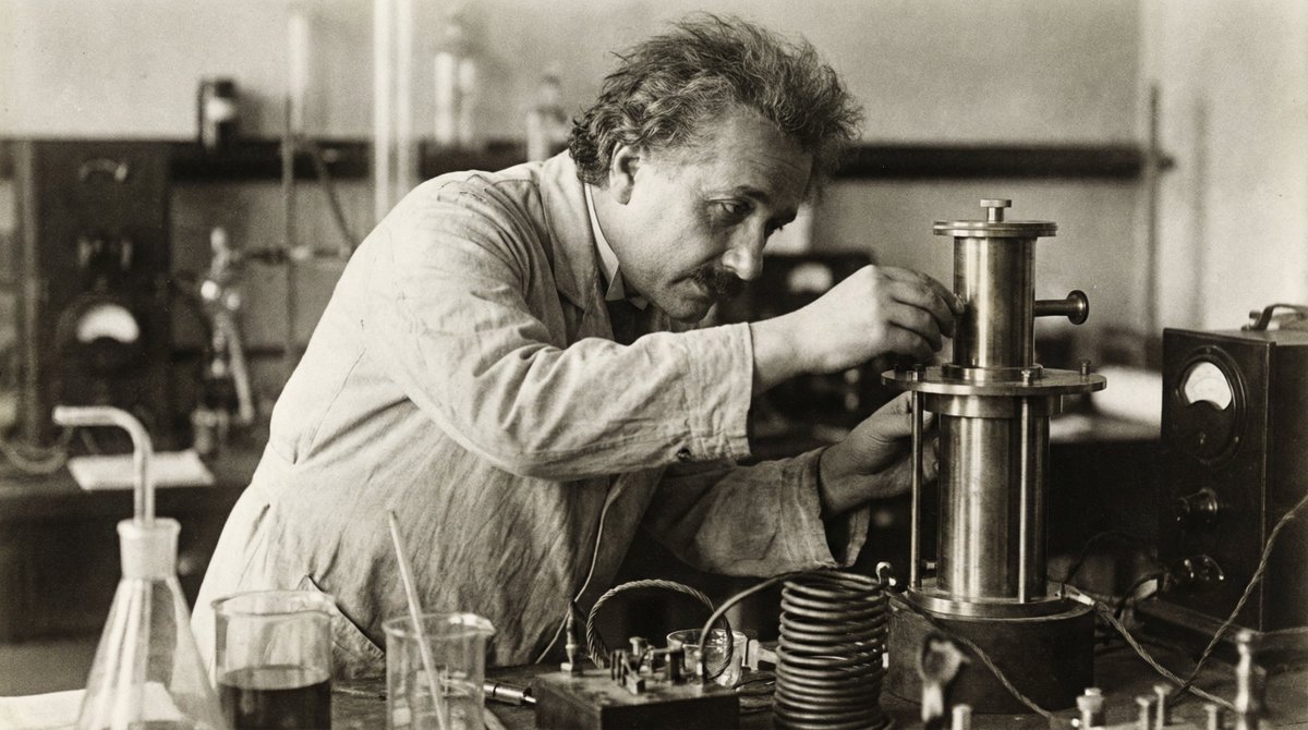 ikausarsolanki's tweet image. History Repeats with Nano Banana Pro ! 

1) Albert Einstein in his lab, performing experiment , realistic , camera quality of those days.