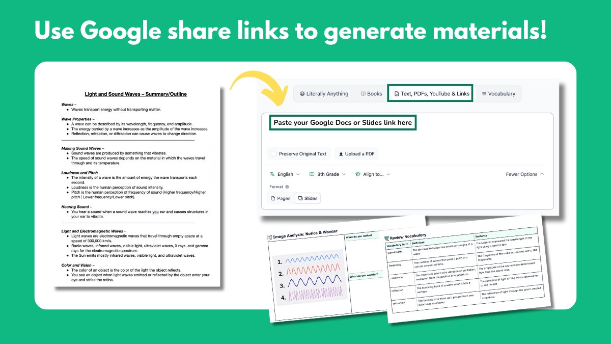 DiffitApp's tweet image. 🚨 New from @DiffitApp → create resources directly from Google Docs and Google Slides! 💚

Paste a share link, choose your reading level, and Diffit helps create student-ready summaries, questions, and vocab lists, all while preserving your original text.

Perfect for:
📄…