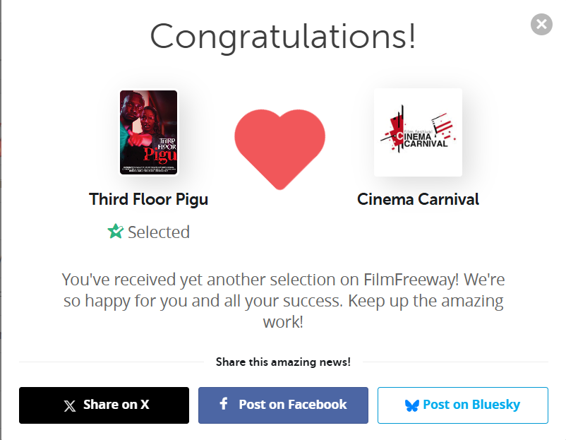 hipipo's tweet image. Amazing news! Third Floor Pigu was just selected by Cinema Carnival via FilmFreeway.com!