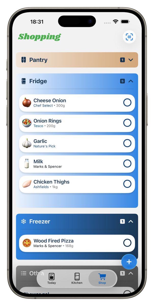 DanielBarclay's tweet image. Version 1.3 is here, introducing Shopping Mode ⚡️

Grab what you need from the shop, tap to check it off, and it&apos;s instantly added to your inventory. Easy.