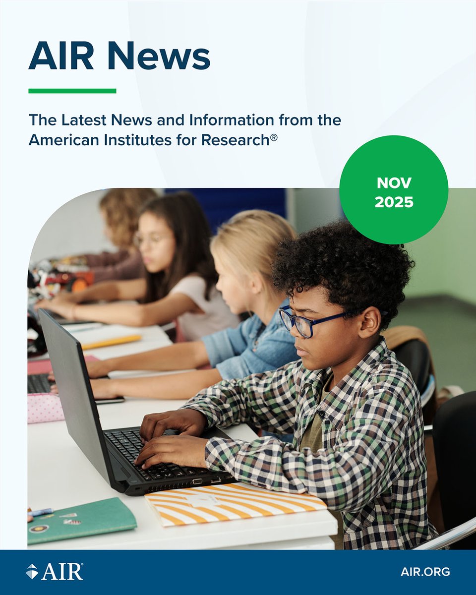AIRInforms's tweet image. AIR’s latest newsletter is out! Explore how AI is reshaping K–12 education, what states need to know about upcoming Medicaid work requirements, and new insights on the special education teacher workforce.

Read more: icont.ac/51anO