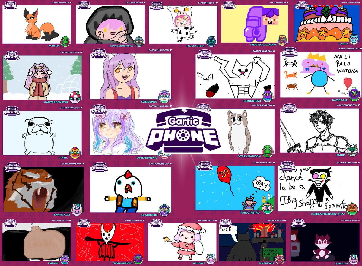 Fue muy divertido jugar Gartic ayer con ustedes!! XDD
Muchas gracias por estar! Estos son los dibujos que salieron en la última ronda :3