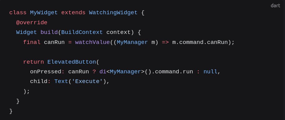 ThomasBurkhartB's tweet image. It would be so cool if #Flutterdev Buttons would accept an optional ValueListenable&amp;lt;bool&amp;gt; for there enabled state, than we could directly pass command_it&apos;s 
.canRun property