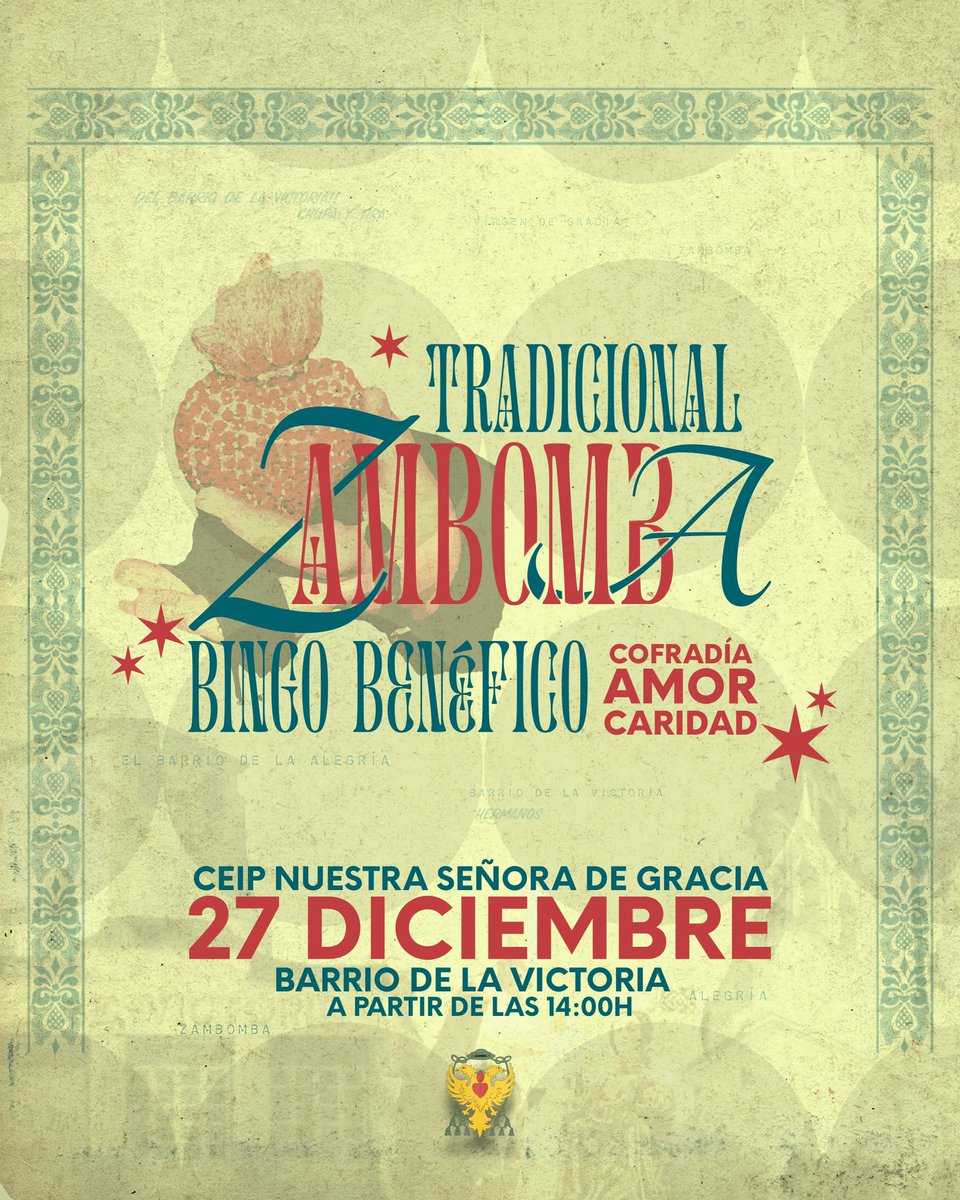 ❤️‍🔥 ¡Vuelve el #BingoAmor2025! Un año más llega nuestro bingo y zambomba para celebrar la Navidad. Música en directo, los mejores premios y barra a precios populares.

📆 27 de diciembre
📍CEIP Nuestra Señora de Gracia  
🕛 Desde las 14:00 hasta las 00:00

✍🏻 El cartel ha sido