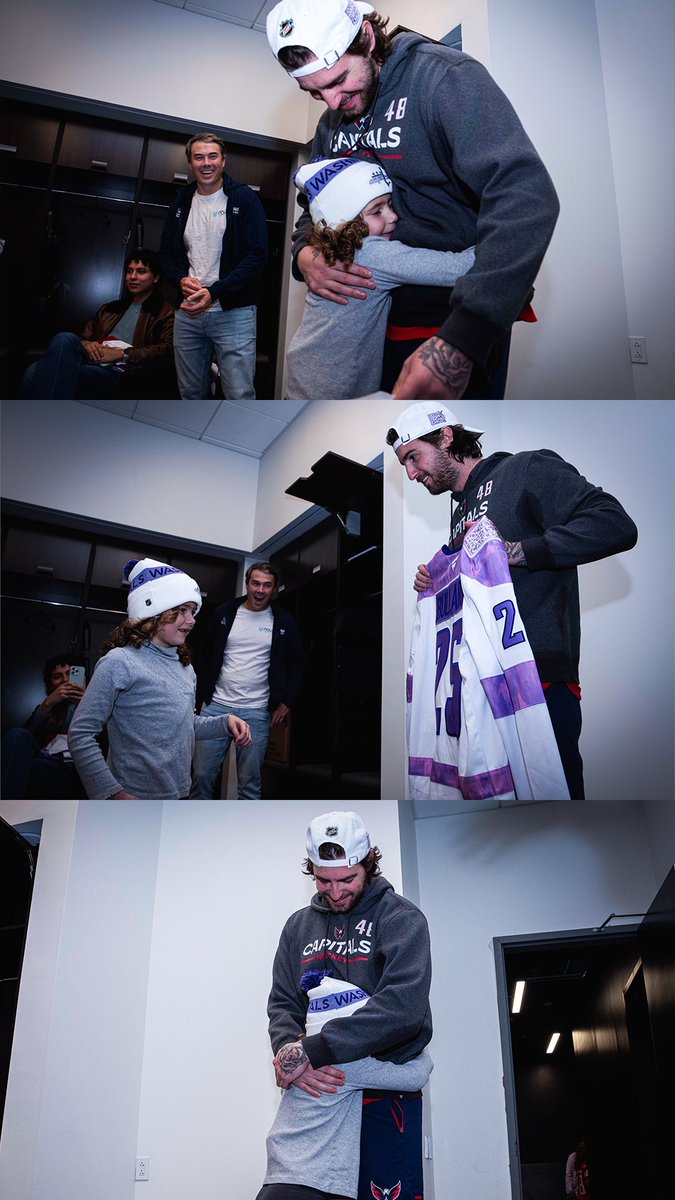 Capitals's tweet image. In celebration of completing her cancer treatment, Sutton toured the locker room alongside her buddy LT, including a selection from the candy stash, a signed stick and her very own #HockeyFightsCancer jersey.

We are all so proud of you, Sutton!

#CapsFightCancer x #SuttonStrong