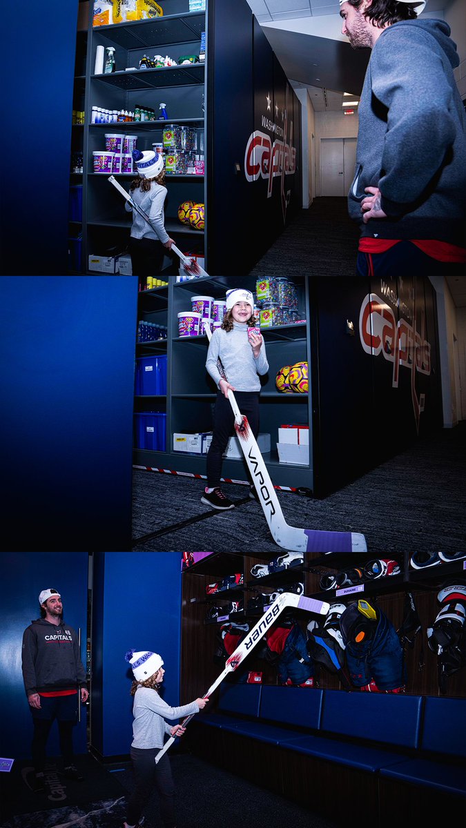 Capitals's tweet image. In celebration of completing her cancer treatment, Sutton toured the locker room alongside her buddy LT, including a selection from the candy stash, a signed stick and her very own #HockeyFightsCancer jersey.

We are all so proud of you, Sutton!

#CapsFightCancer x #SuttonStrong