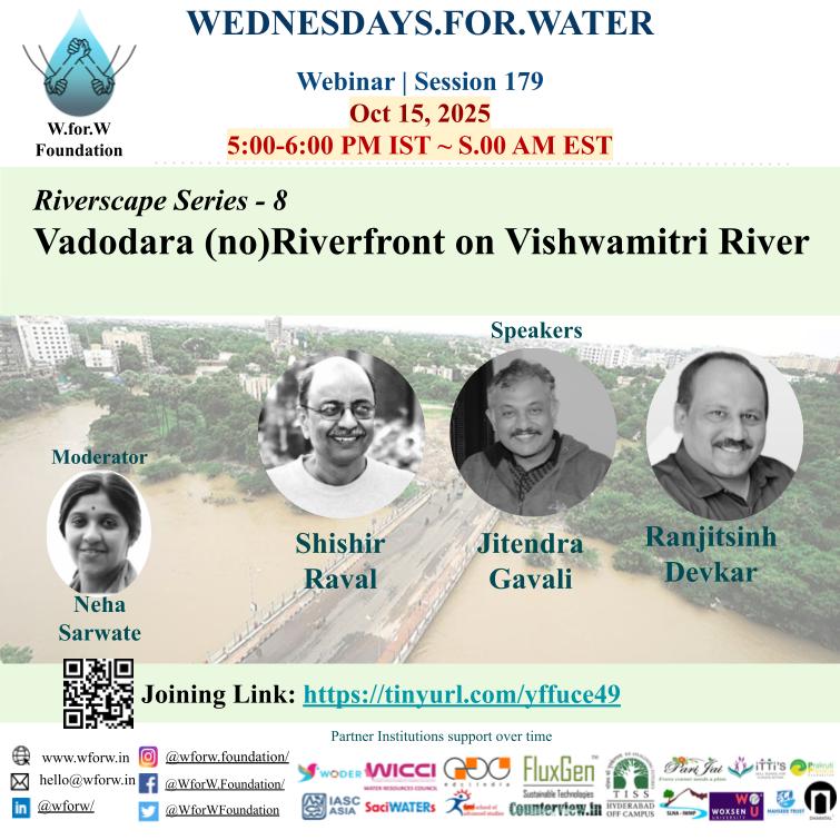 WforWFoundation's tweet image. Greetings! Join us in Wednesdays.for.Water Riverscape Series on ‘Vadodara (no)Riverfront on Vishwamitri River’. The joining link is:  tinyurl.com/yffuce49. More info at wforw.in. Please circulate. Thanks!