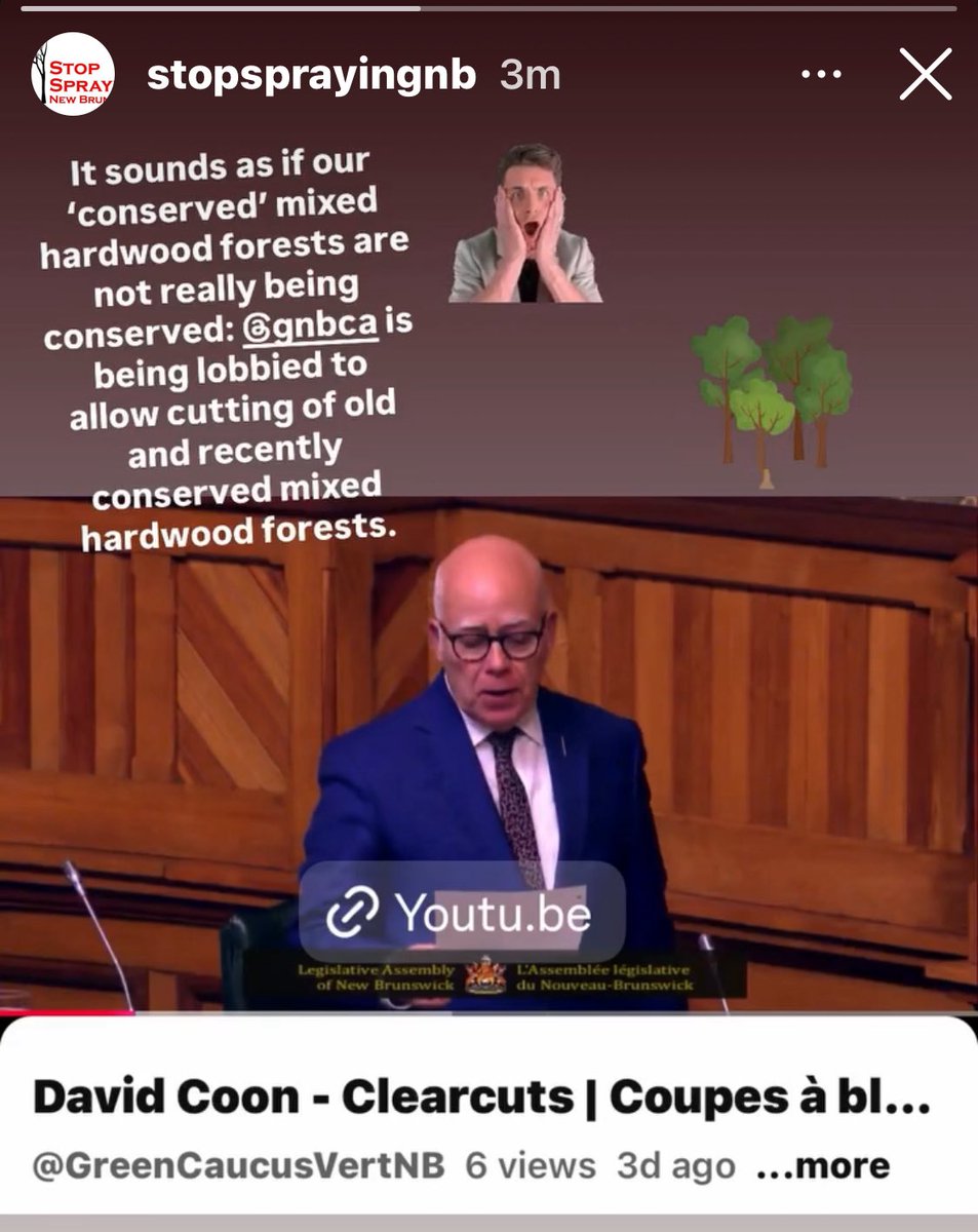 StopSprayingNB's tweet image. We learned:  youtu.be/UuTV7HrLJ6Q?si… by @DavidCCoon that @jdirvinglimited wants to REMOVE cons. status from some older #forest sections+to reassign these to "Post-Clearcut Forest Status"&amp;amp;to cut &amp;gt;16K ha recently put into "Nature Legacy Protection" @susanholt  should say “NO” #NB
