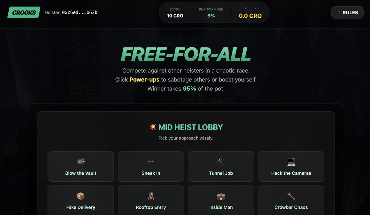 I can't wait to launch our multiplayer free for all heist game. I mean i can't even wait to launch the dapp, but this free for all game is really something else.

Imagine a free for all heist race where you can influence the game or sabotage other players with Mario kart effects.