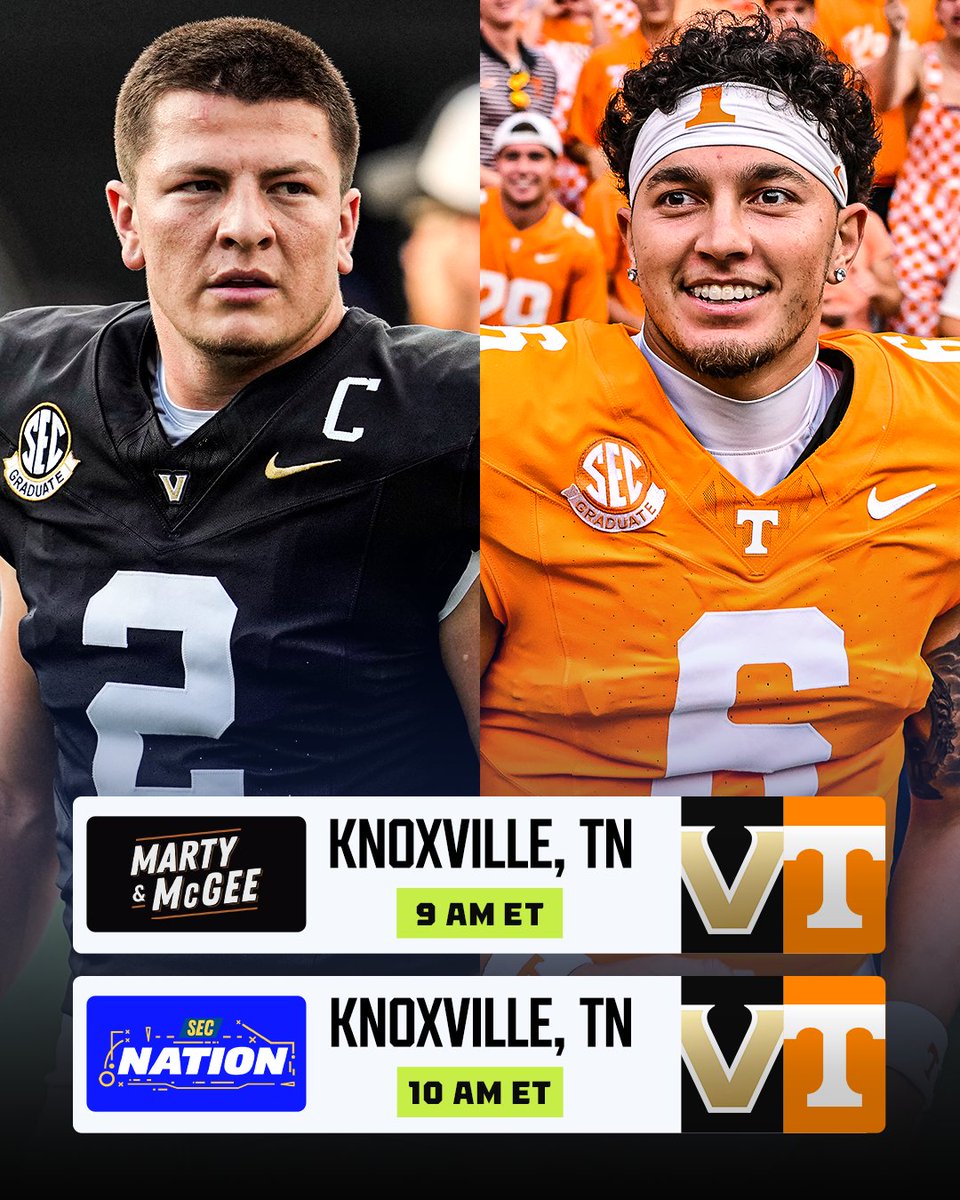 VANDERBILT. TENNESSEE.

SEE Y'ALL SATURDAY ON ROCKY TOP 🔥