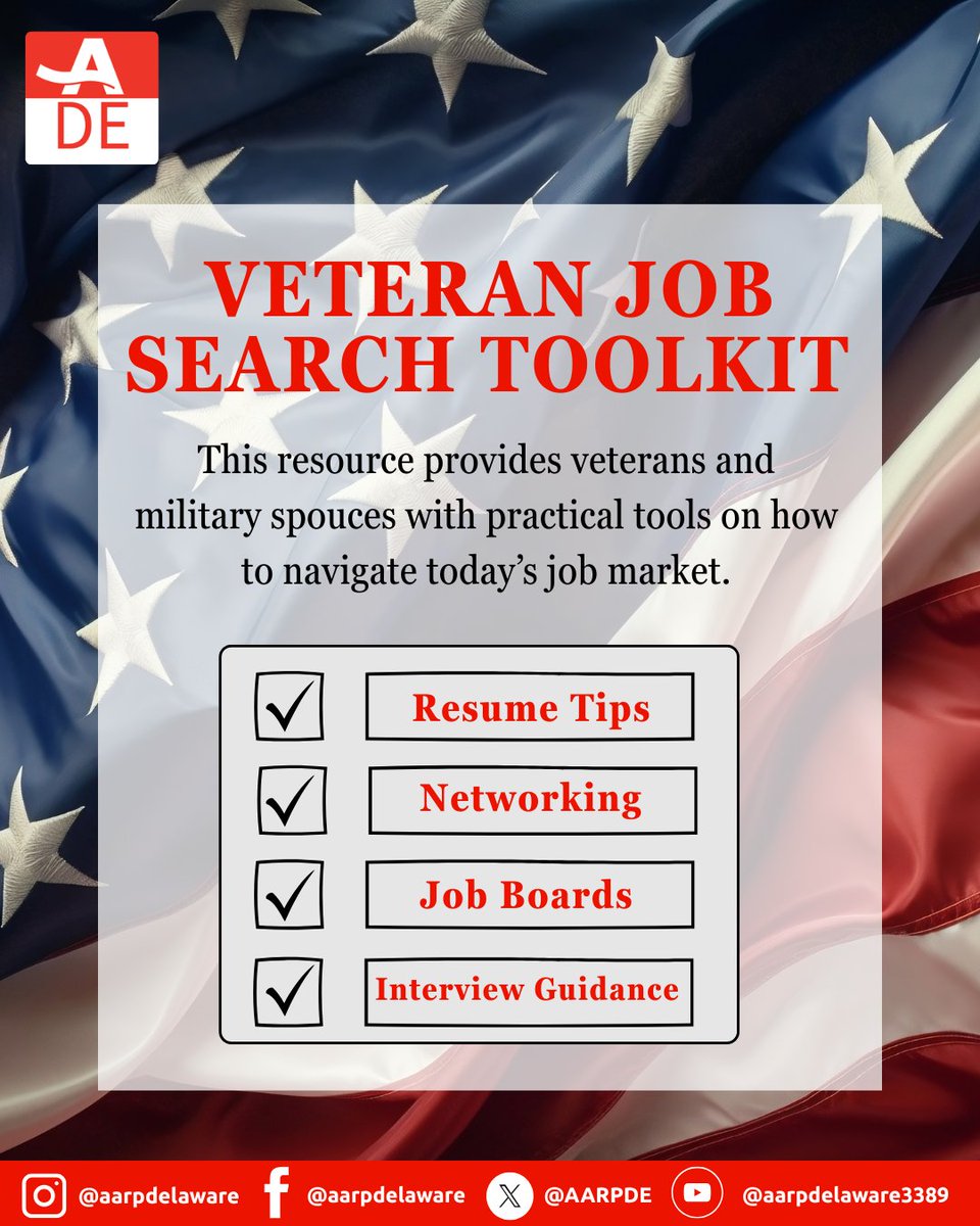 AARP continues to stand with those who served 🇺🇸

🔗 Access the Veteran Job Search Toolkit here: spr.ly/60197iVfP and share it widely to support veterans and military families across our state!