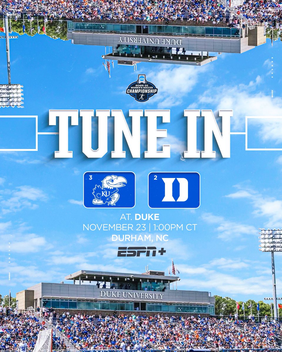 .<a href="/KUWSoccer/">Kansas Soccer</a> will take on Duke in the Sweet Sixteen at 1PM CT! Tune in on ESPN+