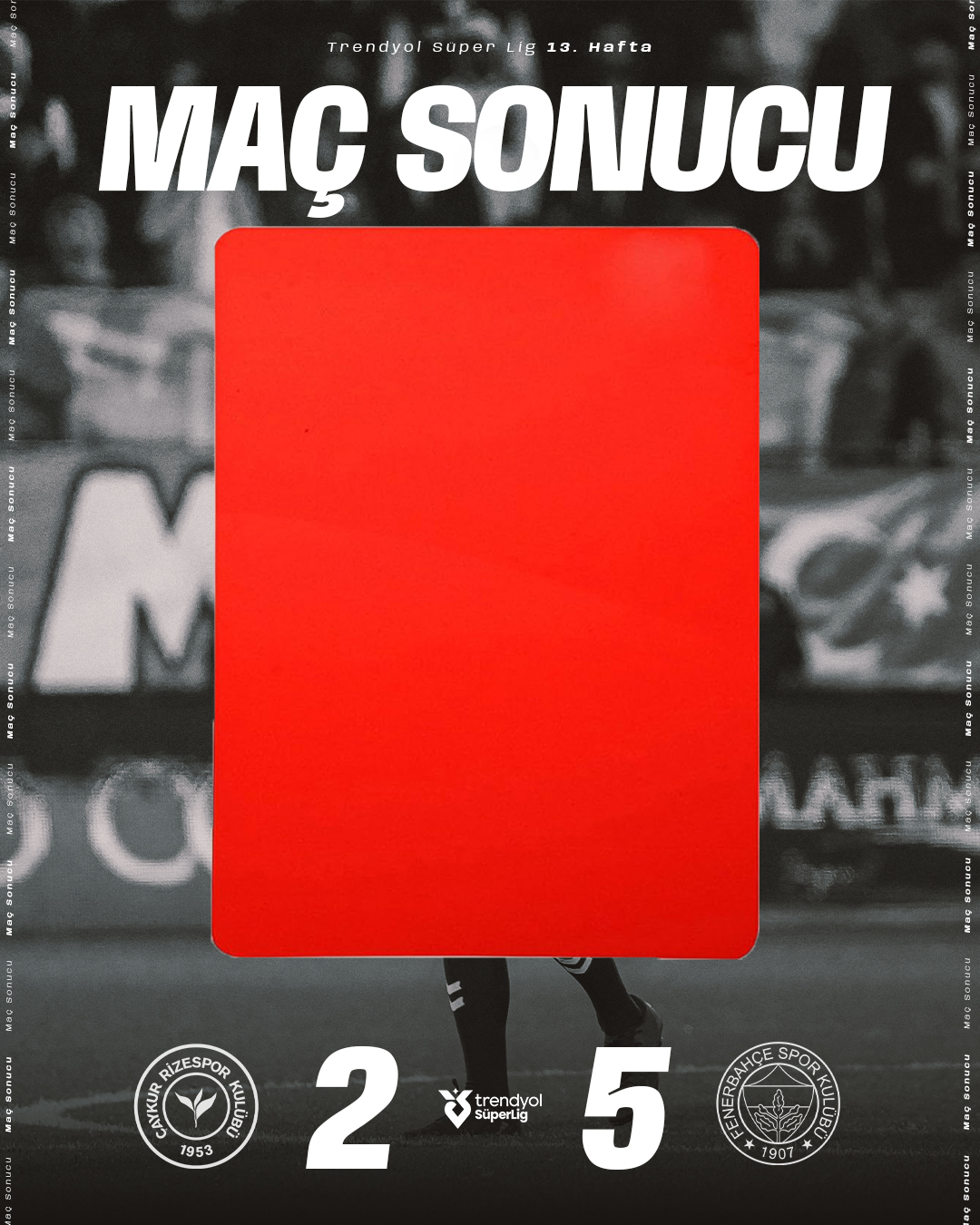 Maç sonucu görseli üzerine kırmızı kart yerleştirilmiş paylaşım