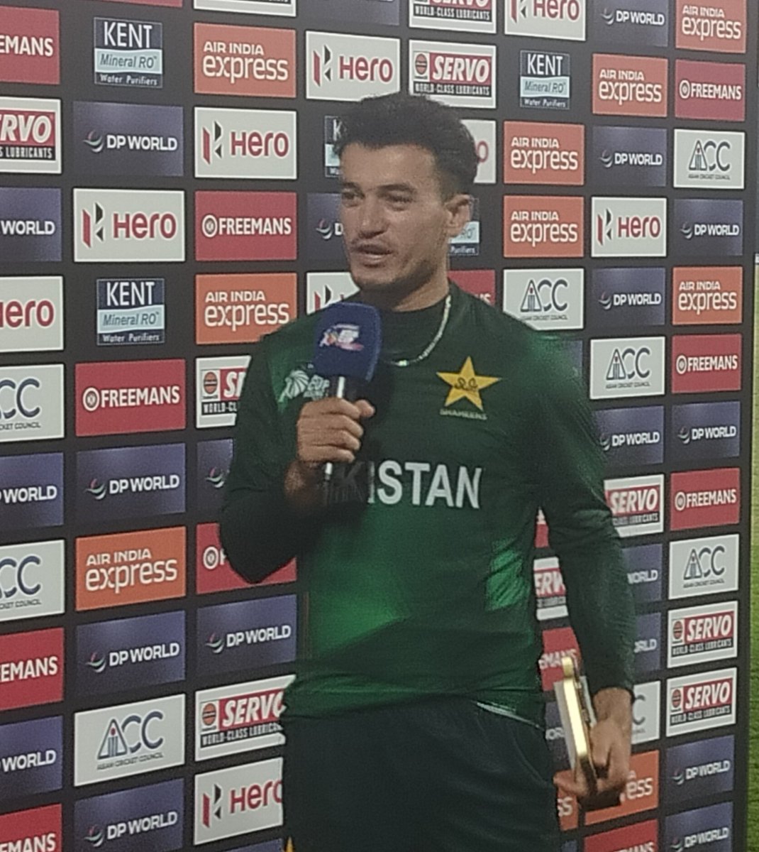 MAAZ SADAQAT

Player of the tournament - 2025 Asia Cup Rising Stars Tournament

258 runs in 5 innings - 2 50s - Ave : 129 - SR 178 - Best 96*(54)
7 wickets in 4 innings - Econ : 4.33 - Best 2/12